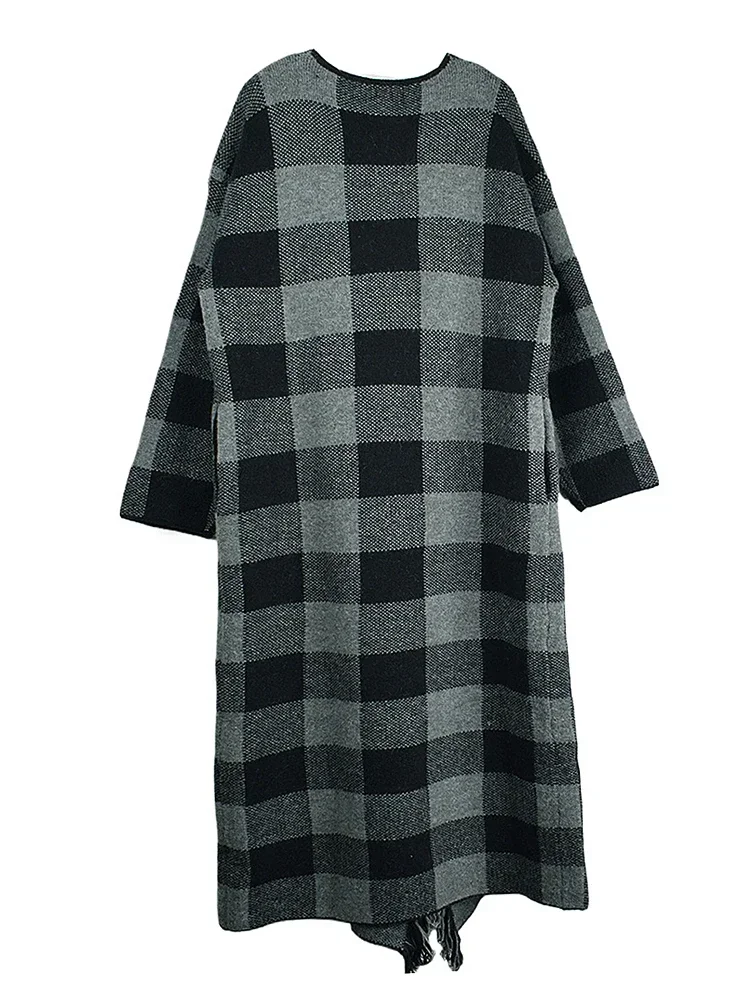 XITAO клетчатый кардиган с кисточками в стиле пэчворк карманный круглым вырезом и