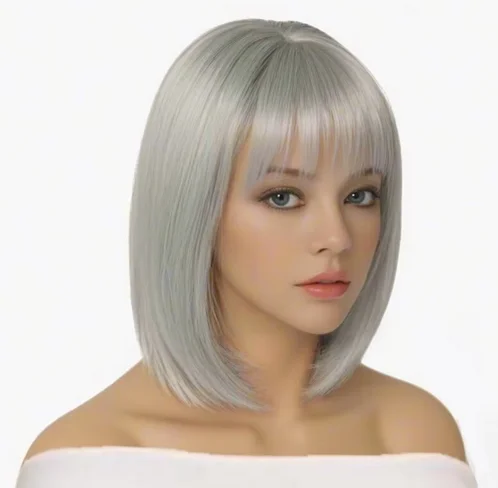 12-дюймовый короткий пушистый прямой парик боб с челкой — элегантный женский для