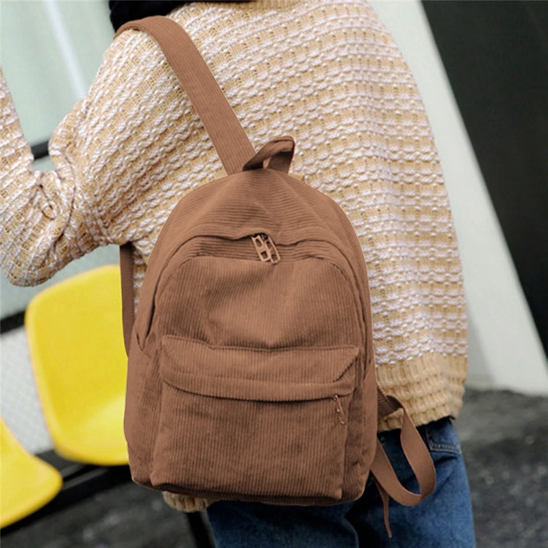 Corduroy Backpack Fashion Teenger Girl Bookbags Outdoor trendy Shoulder Bag Zipper Travel Bagpack Casual student Schoolbag