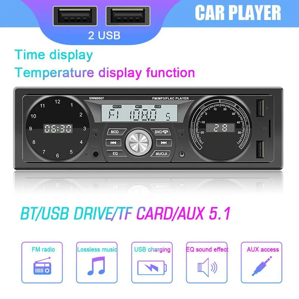 

1 Din Car Radio Vintage Dual Knob MP3 Player FM Tuner Stereo USB AUX Classic Car Retro Audio Receiver Speaker Accessories