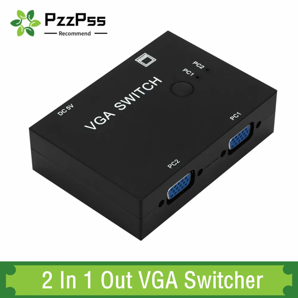 

PzzPss 2 In 1 Out VGA Switcher 2 Port VGA Switch Box VGA For Consoles Set-top Boxes 2 Hosts Share 1 Display Notebook Projector