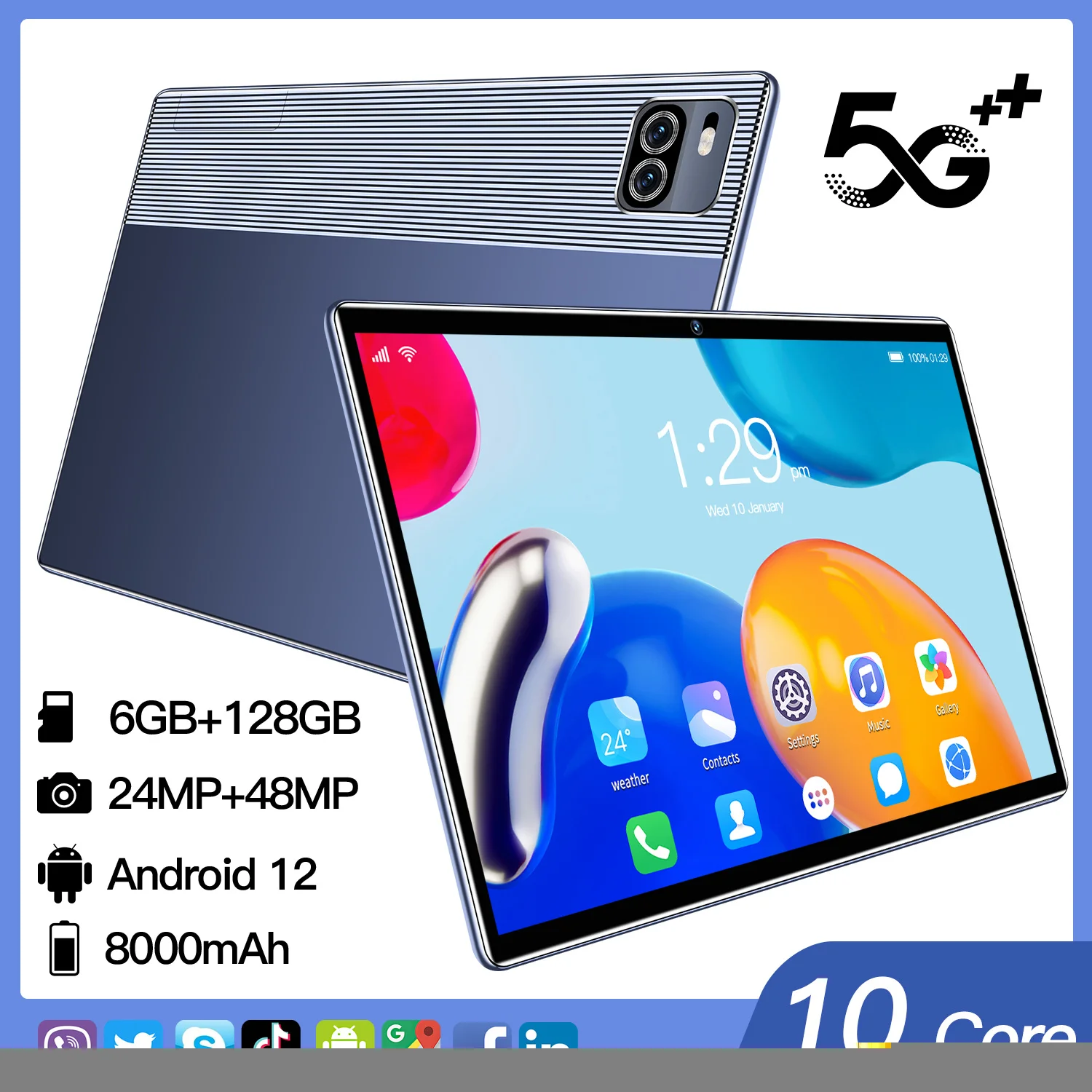 2022 New Android 12 6GB RAM 128GB ROM 11 inch 4k HD Screen Deca core tablet 5G Dual SIM Card or WIFI