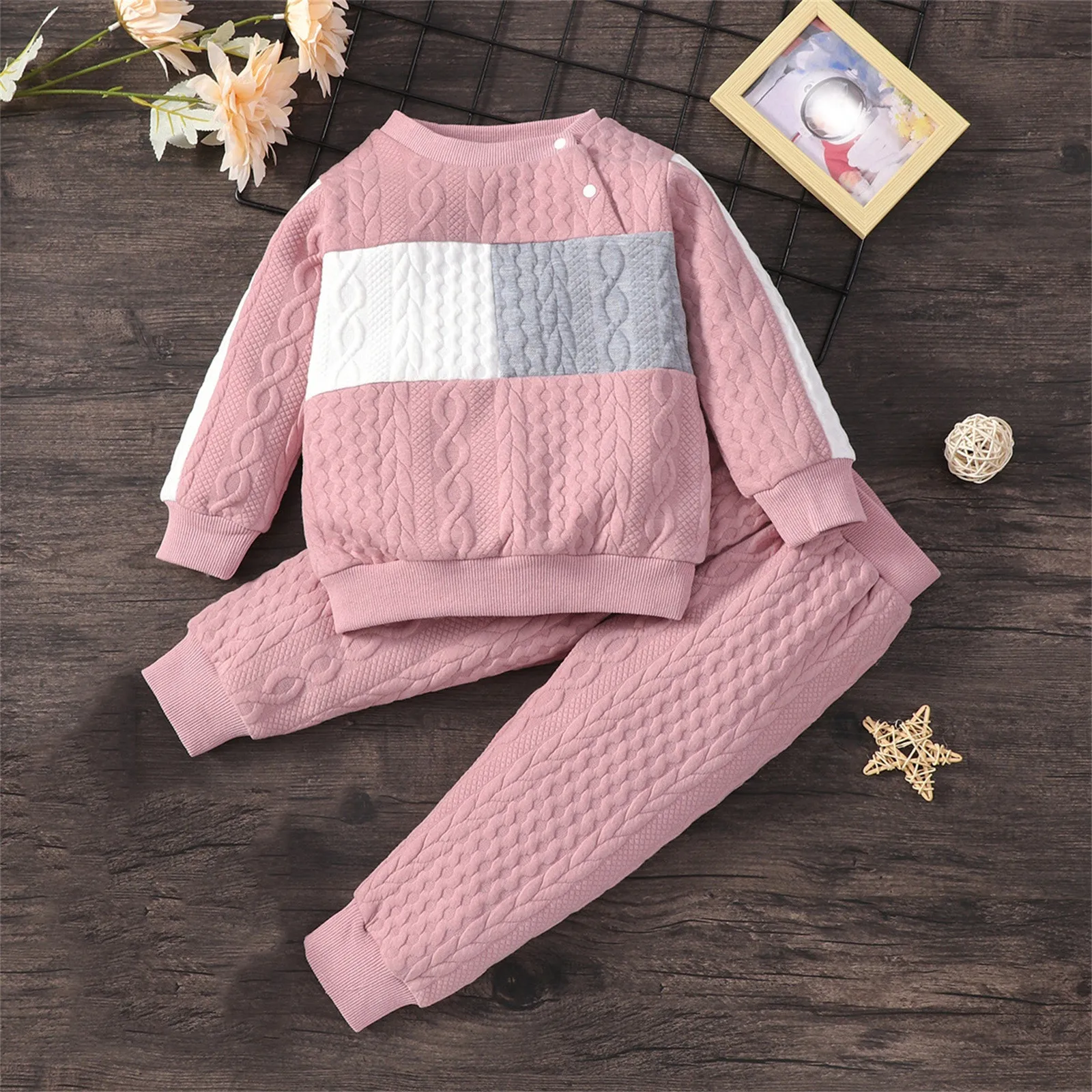 2pcs Kids Clothing Sets Solid Color Long-sleeve Imitation Knitting Baby Sets Kids Boys Girls Winter Clothing Suits For 1-6 Years