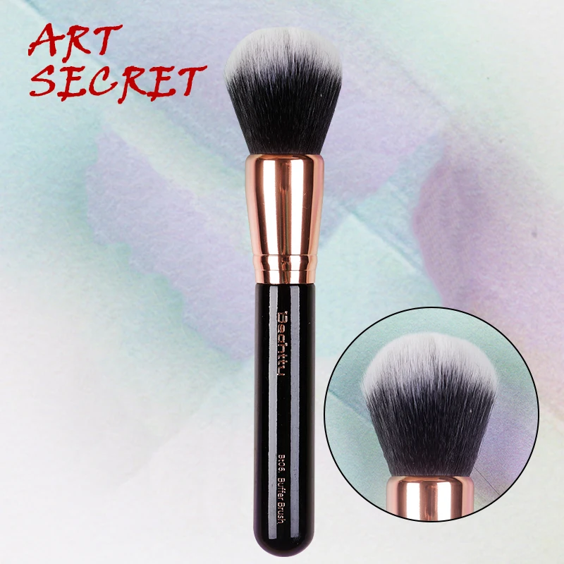 

Bt06 Makeup Contour Buffer Bronzer Brush Soft Synthetic Hair Pro Cosmetic Beauty Tool Duo Fiber Rose Gold Ferrule Wood Handle