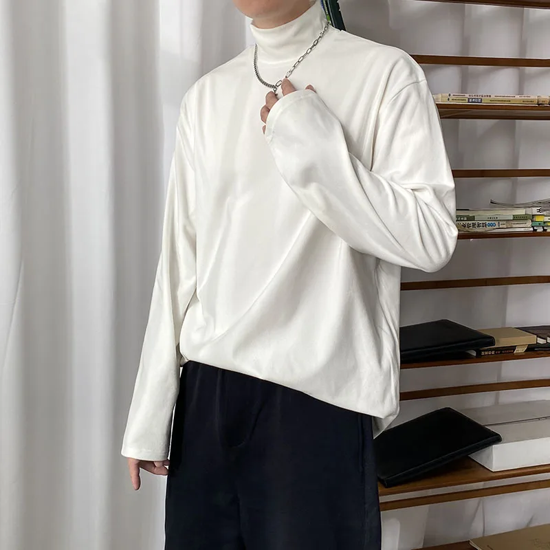 

Мужская Водолазка с длинным рукавом, Повседневная Однотонная футболка свободного покроя, белая футболка на осень и зиму, 2023