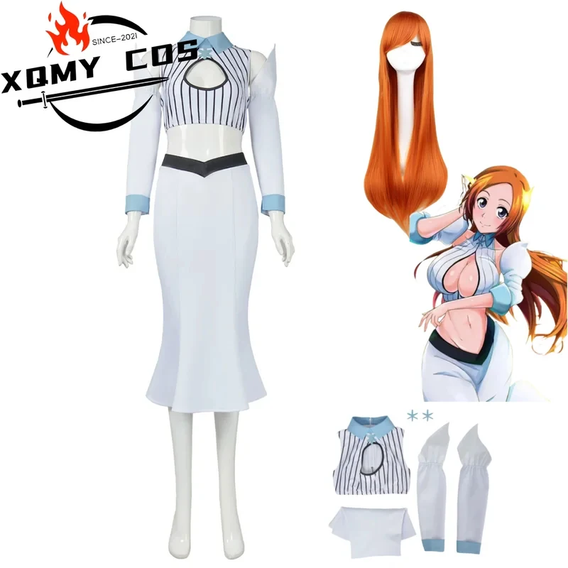 Фото Костюм для косплея Bleach Inoue Princess Orihime: белый топ, юбка, униформа, парик. Для взрослых женщин, сексуальный карнавальный наряд. №3