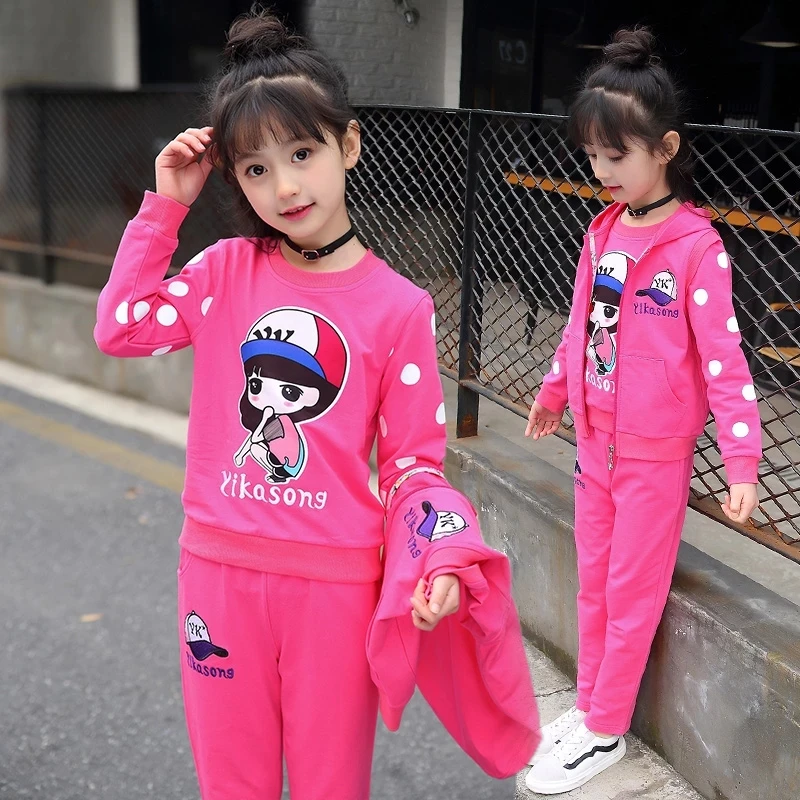 

Girls Fashion Clothes Sets Spring Autumn Children Hooded Vest+Coat+Pants 3Pcs Clothing Set Kids Tracksuit Teen 5 6 8 10 12 Years