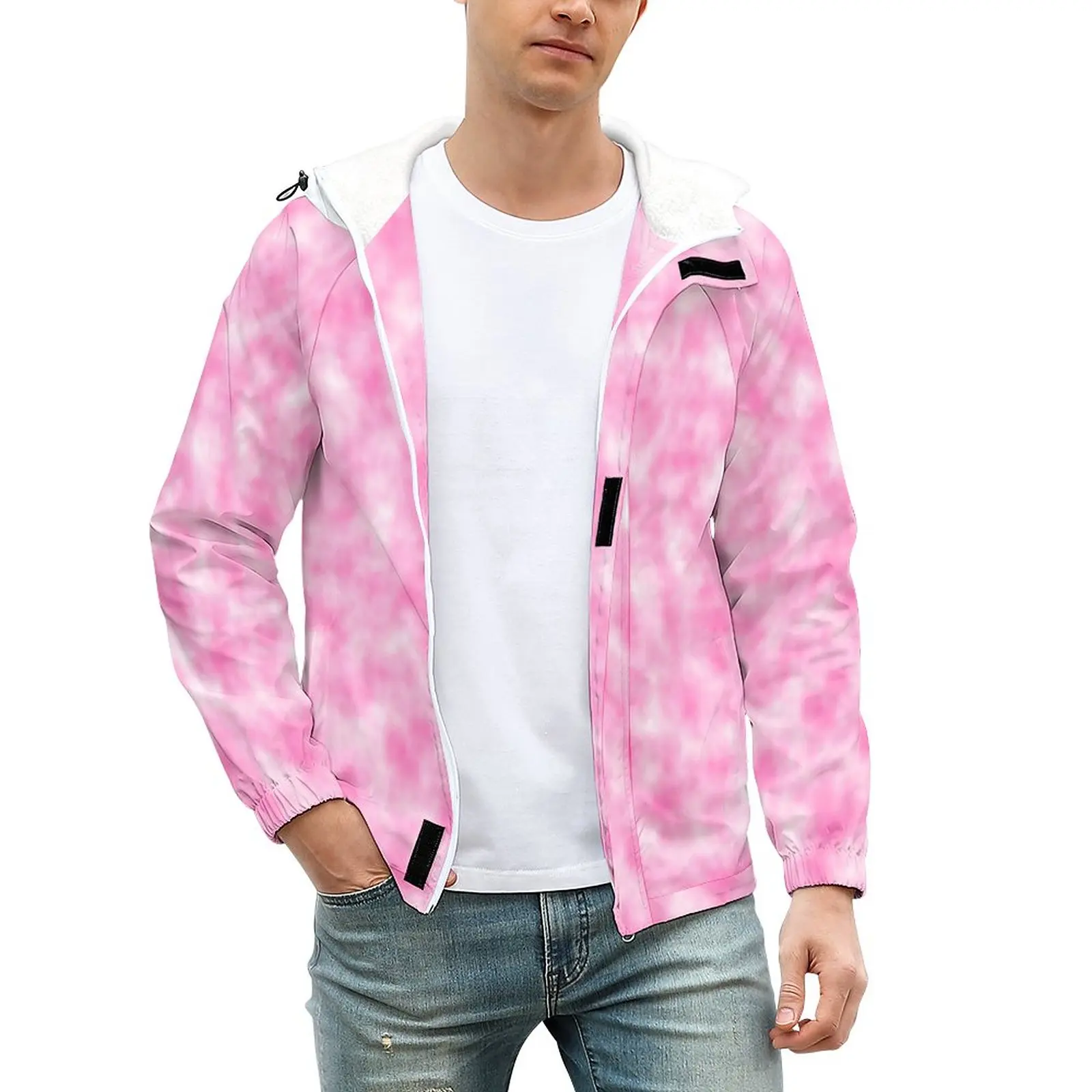 

Pink And White Tie Dye Casual Jackets Marble Print Waterproof Thick Windbreak Design Coats Winter Street Style Outerwear Jacket