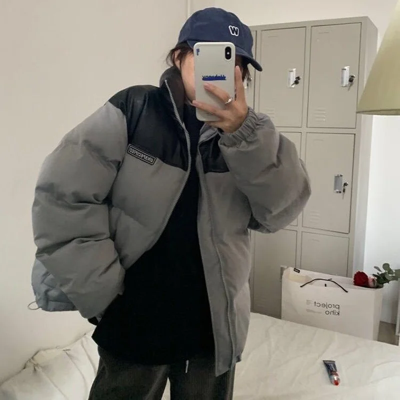 2023 Winter Women's Warmth and Thick Stand-up Collar Loose Parker Clothes New Zipper Jacket Korean Fashion Color Matching Jacket