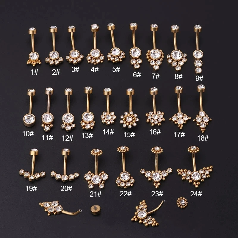 

1Piece 16G Stainless Steel CZ Belly Button Rings Navel Piercing 24 Styles Sexy Helix Belly Ring for Women Body Piercing Jewelry