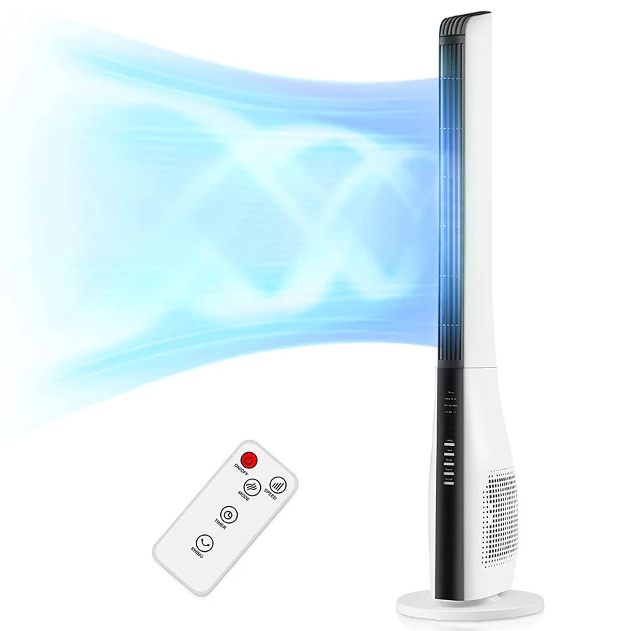 

220V Bladeless Tower Fan - 43 Inch Standing Electric Cooling w/ Remote, 3 Wind Speeds & 3 Modes, 7.5H Timer, Quiet Oscillating