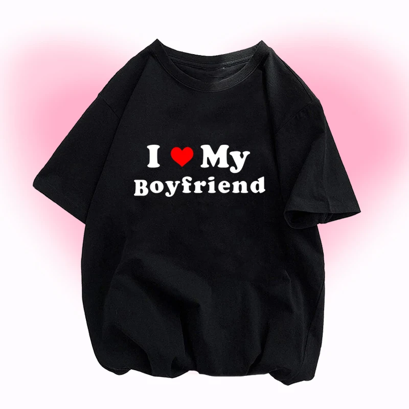 

Женская футболка в стиле гранж «Я люблю моего бойфренда», Y2k, повседневные свободные мужские футболки с графическим принтом и красным сердцем, уличная одежда в стиле панк, корейская мода