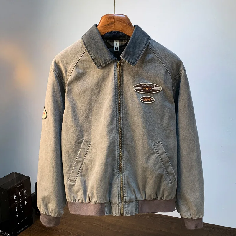 Американская рабочая одежда с лацканами в стиле ретро мужская осенняя модная