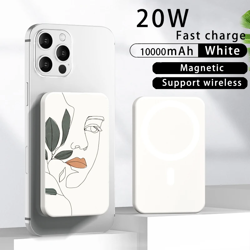 

DIY Magnetic Power Bank 10000 5000mAh Portable Chargers External Auxiliary Battery Fast Wireless Charging abstract line art
