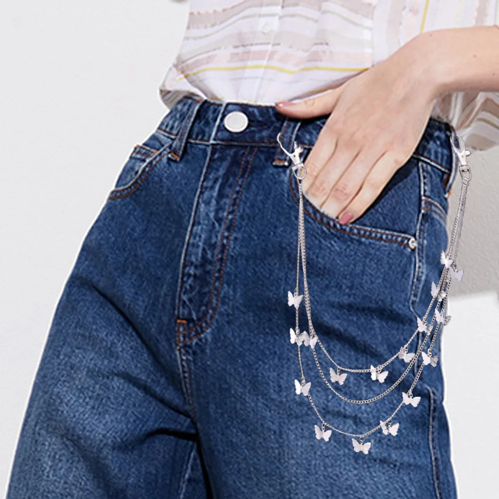 

Цепь для брюк для мужчин и женщин, металлическая многослойная цепочка с крючком в стиле панк, с бабочкой, модная стандартная дизайнерская цепь в стиле хип-хоп
