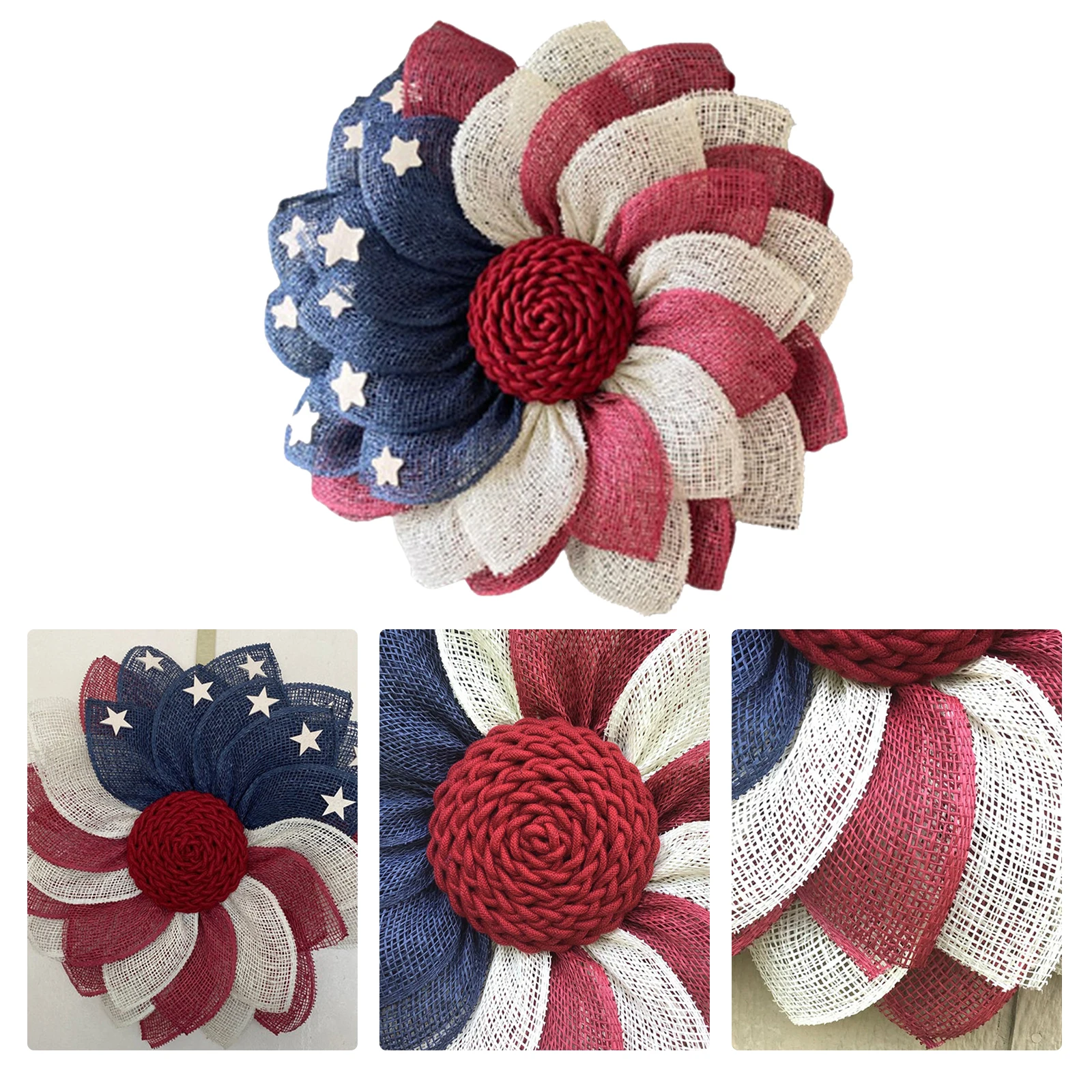 

Патриотическое цветочное украшение на входную дверь 4 июля, праздничный декор с американским флагом и независимым днем, венок на день пчелы,...