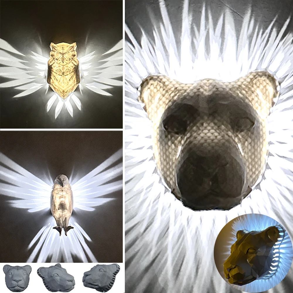 

LED Animal Projection Lamp Owl Lion Eagle Night Light Animal Wall Sconce Study Bedroom Halloween Decoration Ornaments Props Gift