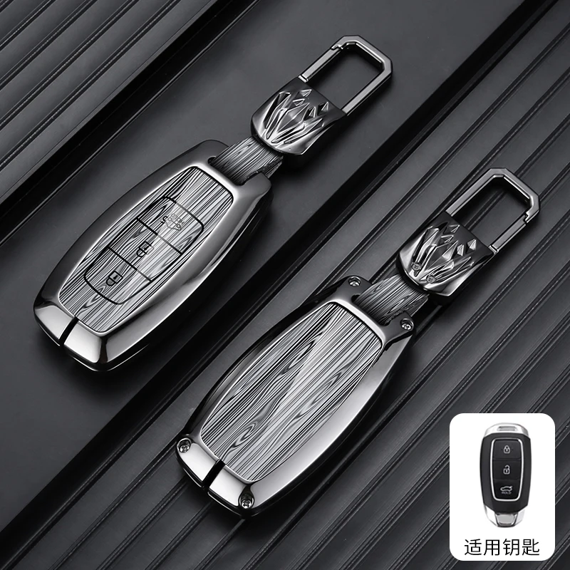 Чехол для автомобильного ключа из сплава и кожи с 3 кнопками оболочка Hyundai Santa Fe