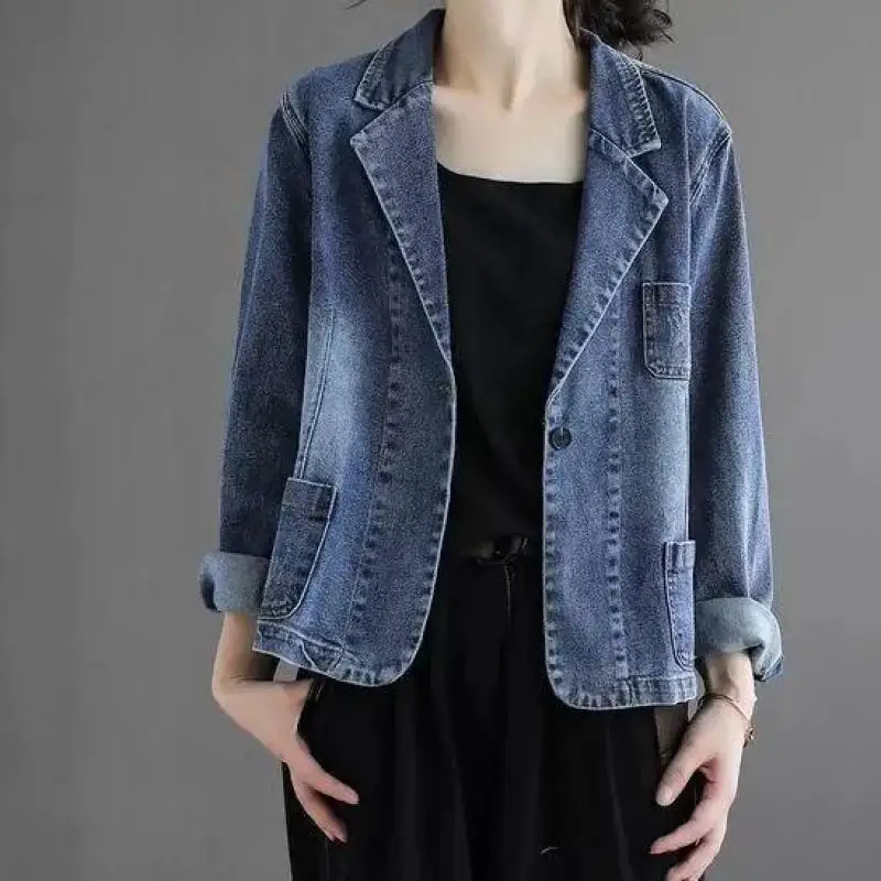 

M-3XL Womens Denim Jackets Autumn Female Coats Turn-down Collar Single Button Loose Fashion Ladies Outerwear Clothes Hw59