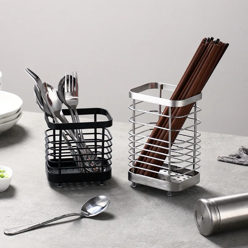 

Kitchen Stainless Steel Rectangular Hanging Utensil Drying Rack Home Chopsticks Spoons Drainer Basket Flatware Storage Drainer
