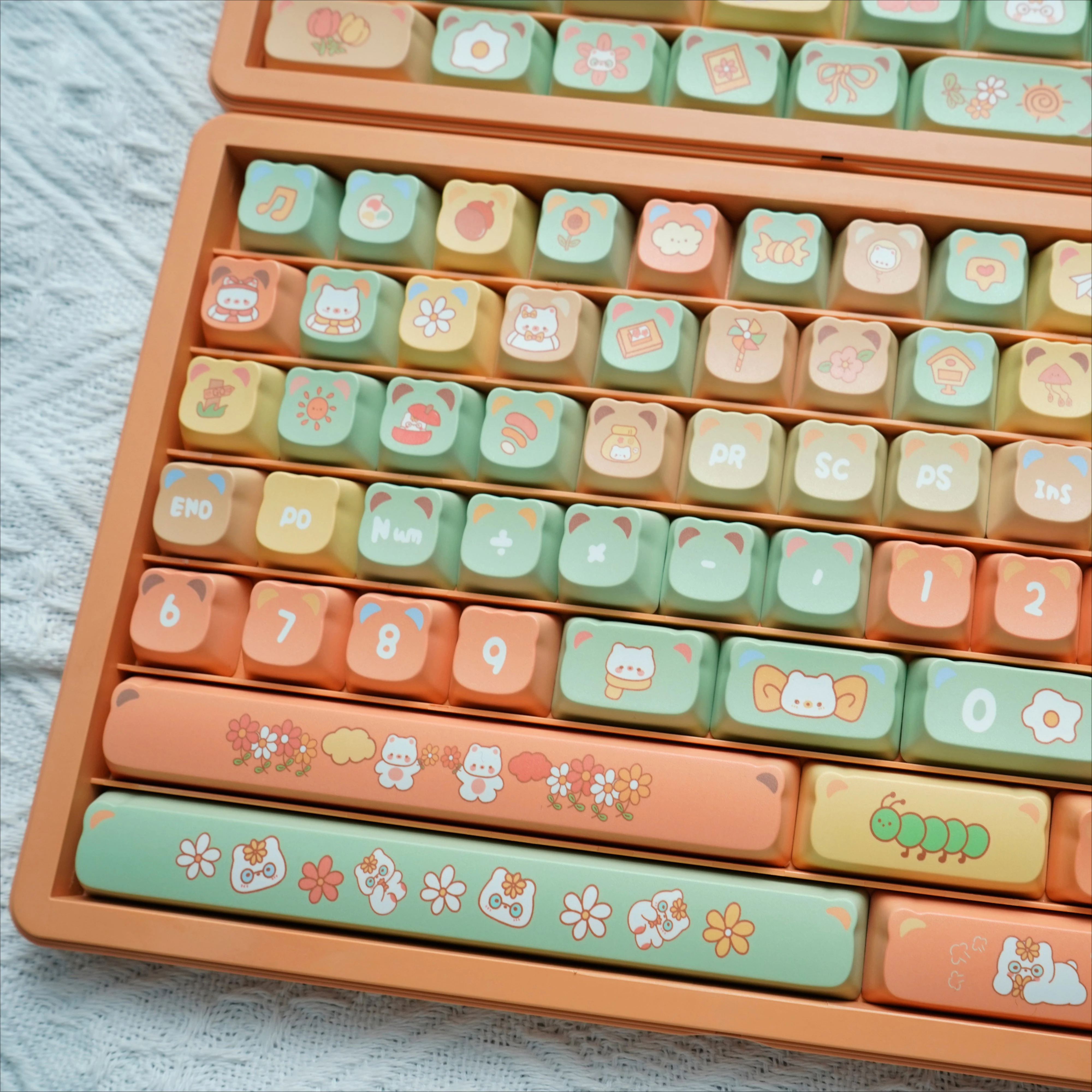 Цитрусовый медведь тема Keycap 138 клавиш PBT Материал симпатичный уши клавиатура