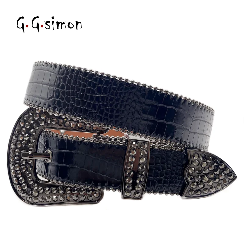 GGSIMON Luxury Strap Diamond Studded Belt Fashion Adult Rhinestones Waistband Crystal Buckle Bling Plain Belts ремень доллар