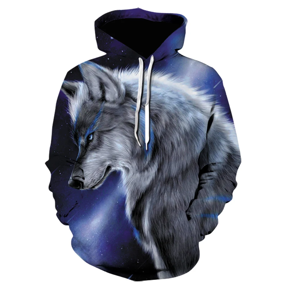 Pulôver lobo 3D casual masculino popular com estampa animal streetwear moda masculina bonito