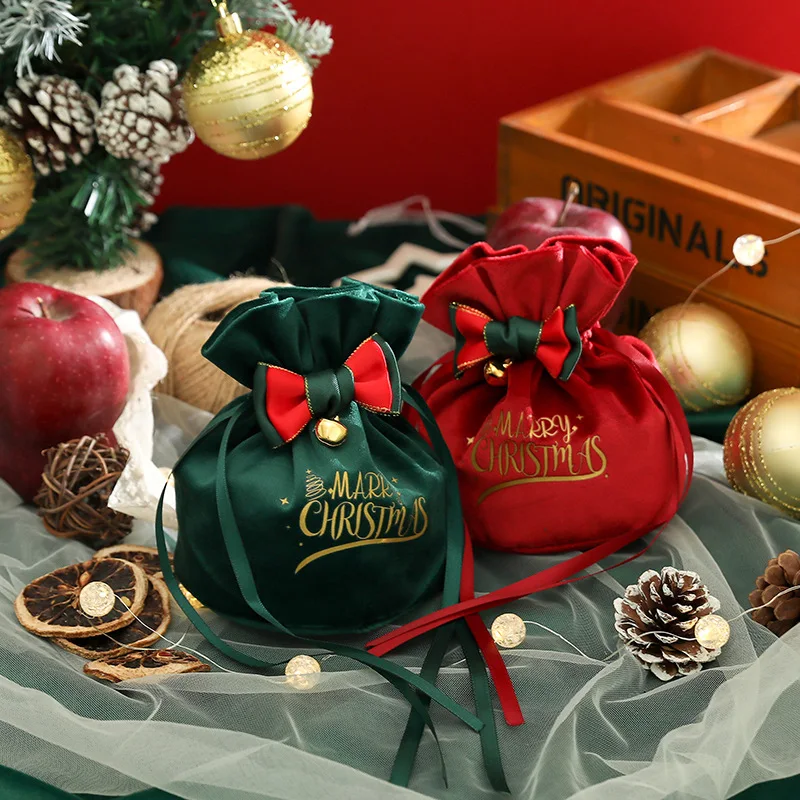 

Креативная Рождественская Подарочная сумка, Рождественская бархатная сумка с яблоком, Рождественская коробка для конфет, Рождественская коробочка с фруктами, фланелевая сумка на шнурке, 2 шт.