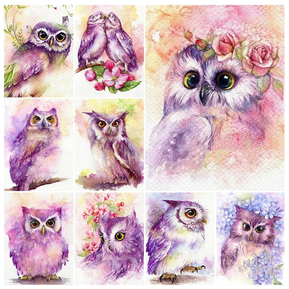 

Diamond Painting Watercolor Cute Owls Cross Stitch Kits Full Drill 5D Diy Embroidery Animals Mosaic Art Picture of Rhinestones