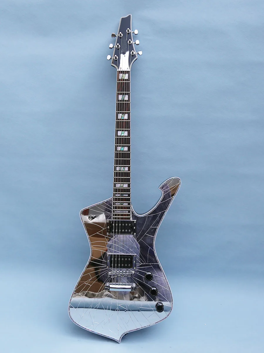 

6 String, Cracked Mirror, Electric Guitar, Silvery, Mahogany Fingerboard