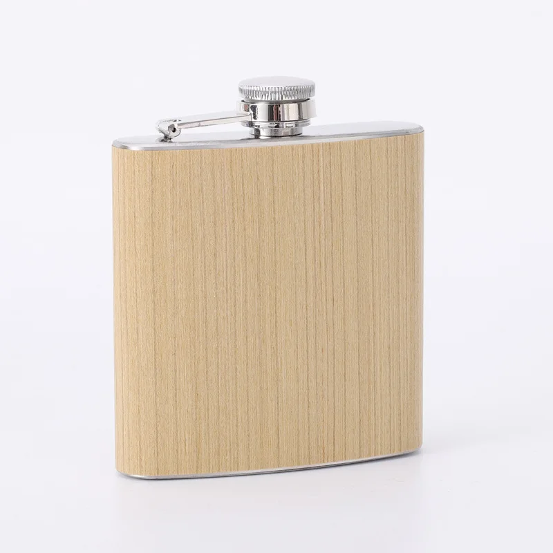 

6oz Outdoor Portable Vintage Hip Flask Wood Grain Leather Whiskey Vodka Sake Shochu Bottle Drinkware Wine Cup