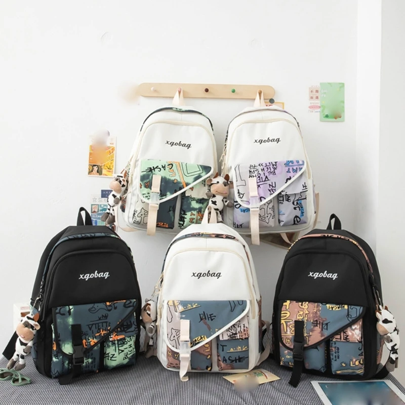 

Школьный рюкзак, нейлоновый рюкзак с милым кулоном для девочек-подростков, Большой Вместительный школьный ранец, милый студенческий рюкзак