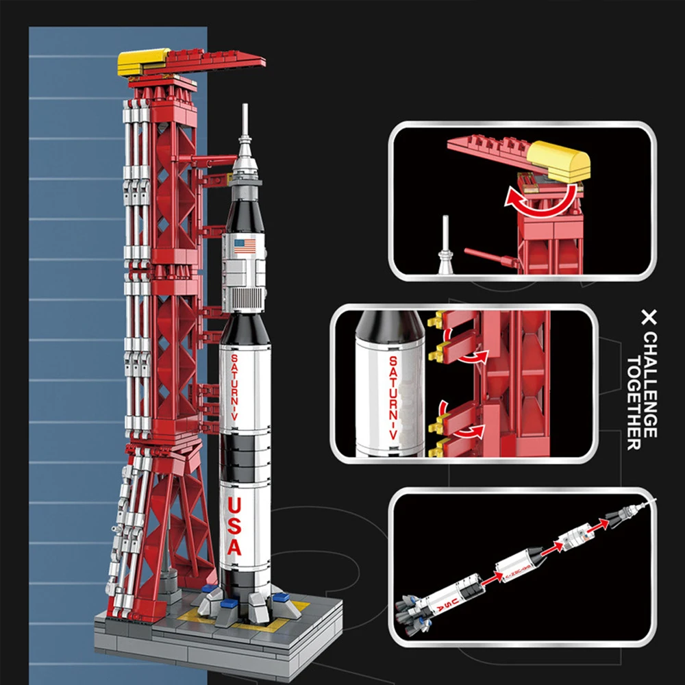 Творческие экспертные идеи Apollo Saturn V Carrier Rocket Launch Tower 425pc Moc модульный кирпич