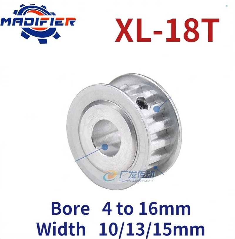 

XL 18 Teeth Pulley AF Groove Width 10/13/15mm Hole 4/5/6/6.35/7/8/10/12/12.7/14/15/16mm Two-Side Flat Synchronous Pulley