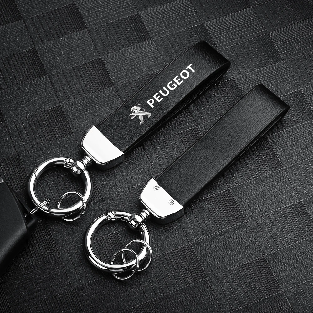 

Car Emblem Keychain Leather Key Chain Keyring Key Fobs for Peugeot 206 207 307 308 3008 2008 407 508 5008 6008 408 301 106 108