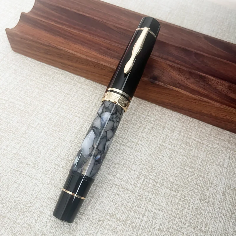 Фото Перьевая ручка Majohn P139 Lovely Black Rock Piston # Наконечник 8 футов/м, латунная поршневая система, серые акриловые подарочные ручки для письма №2