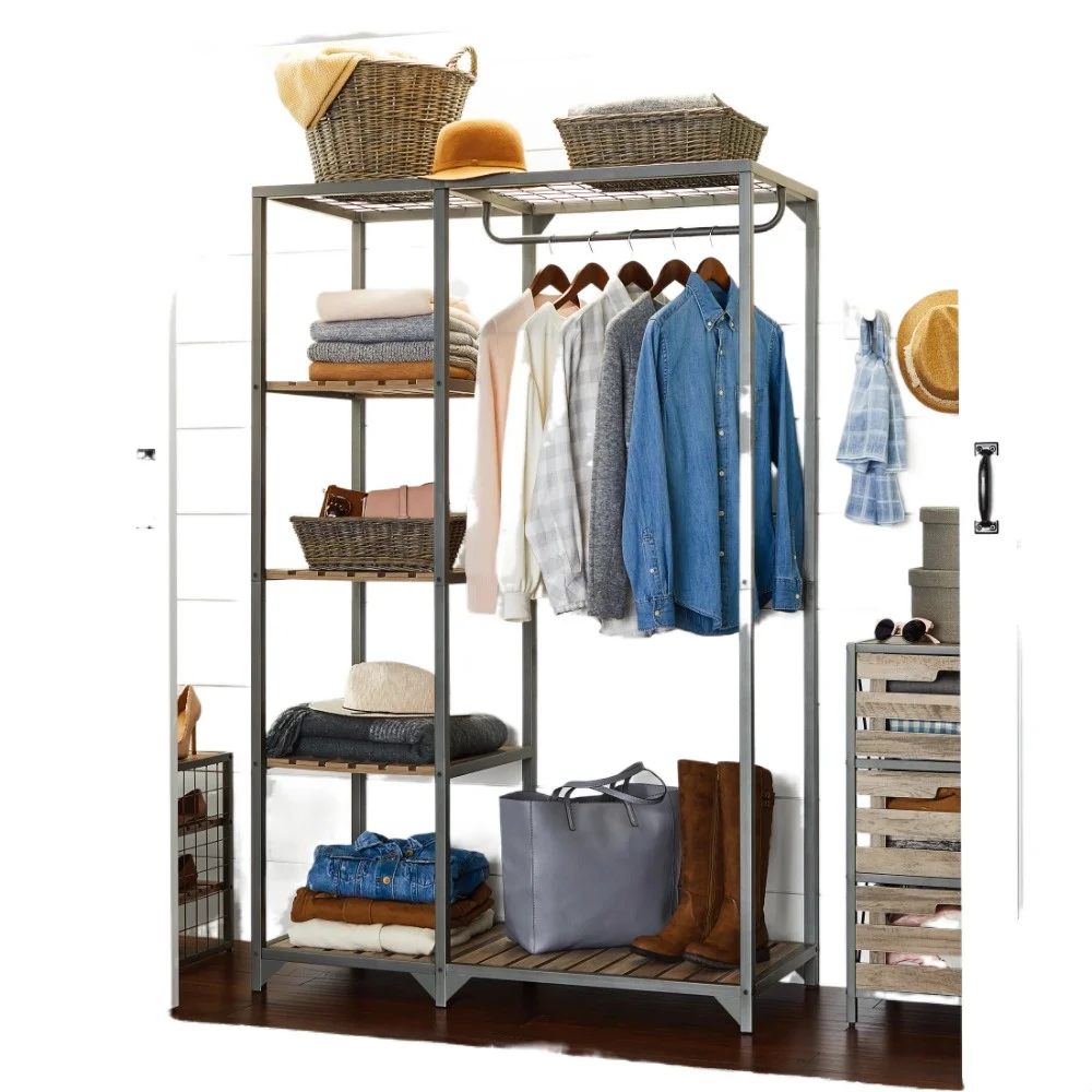 

Better Homes & Gardens Farmhouse Gray Wood and Metal Garment Rack