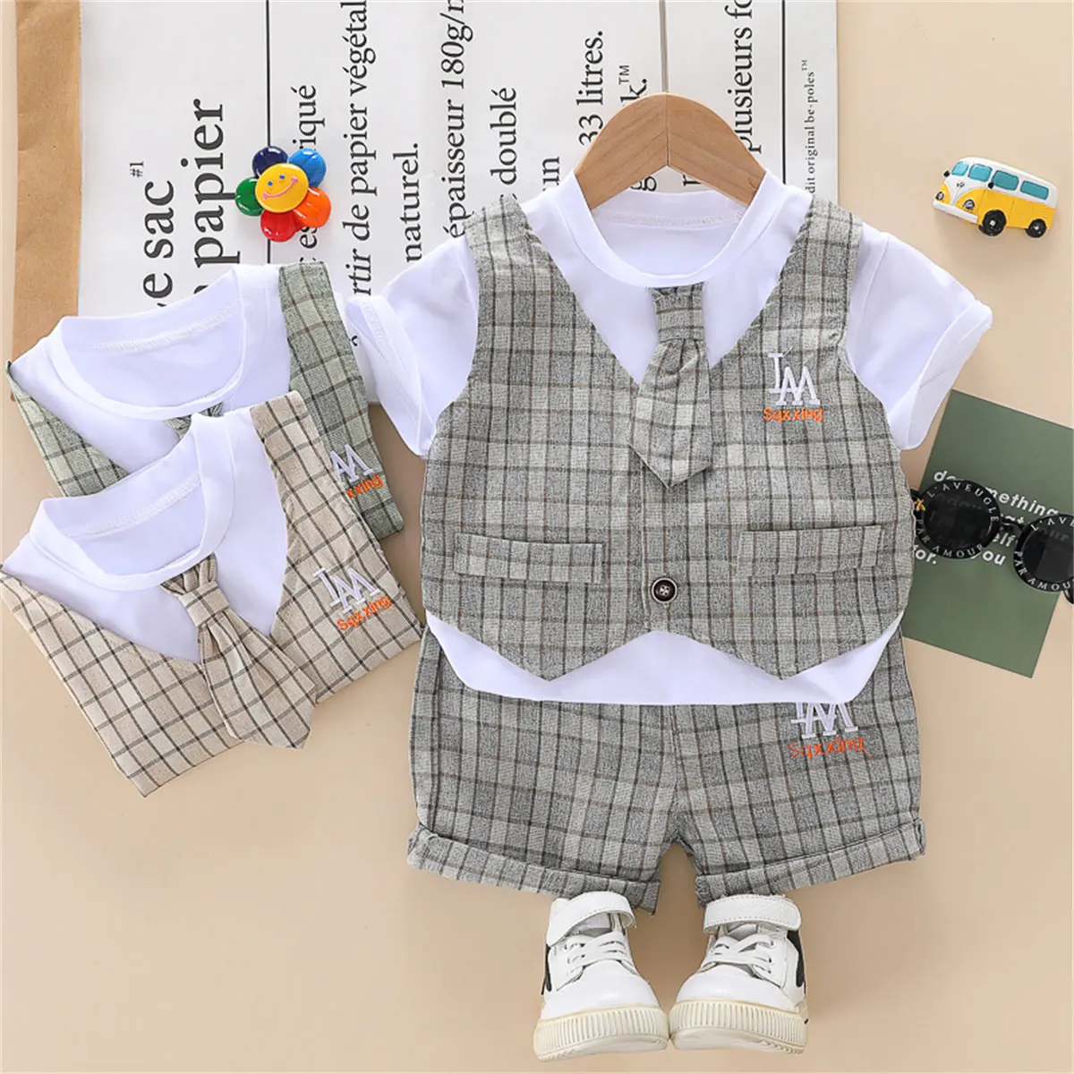 

Summer Newborn Baby Boys Clothes Children Gentleman Tie T-shirt Shorts 2pcs/set Toddler Cotton Girls Clothing Kids Tracksuit