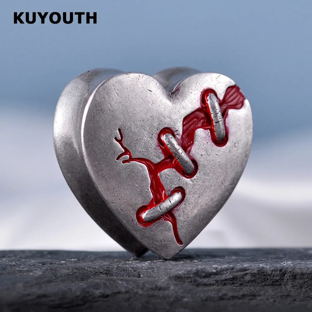 

KUYOUTH Stylish Copper Red Cracks Heart Ear Tunnels Earring Expanders Plugs Gauges Body Piercing Jewelry Stretchers 2PCS