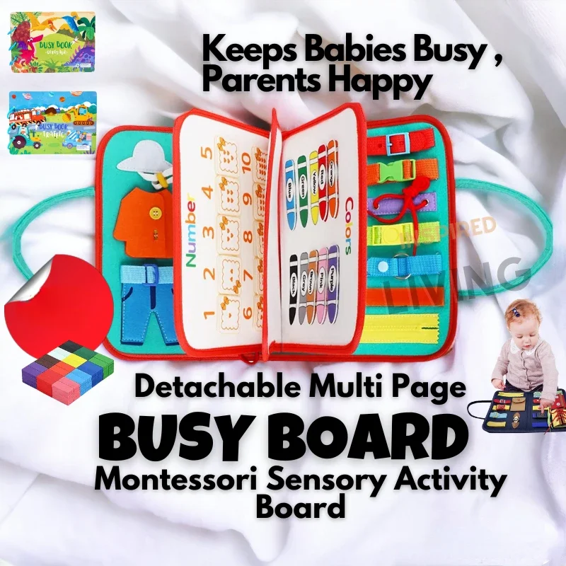 

Toddler Busy Board - Montessori Sensory Activity Board for Toddler Age 2 to 4 Early Development | Christmas Gift