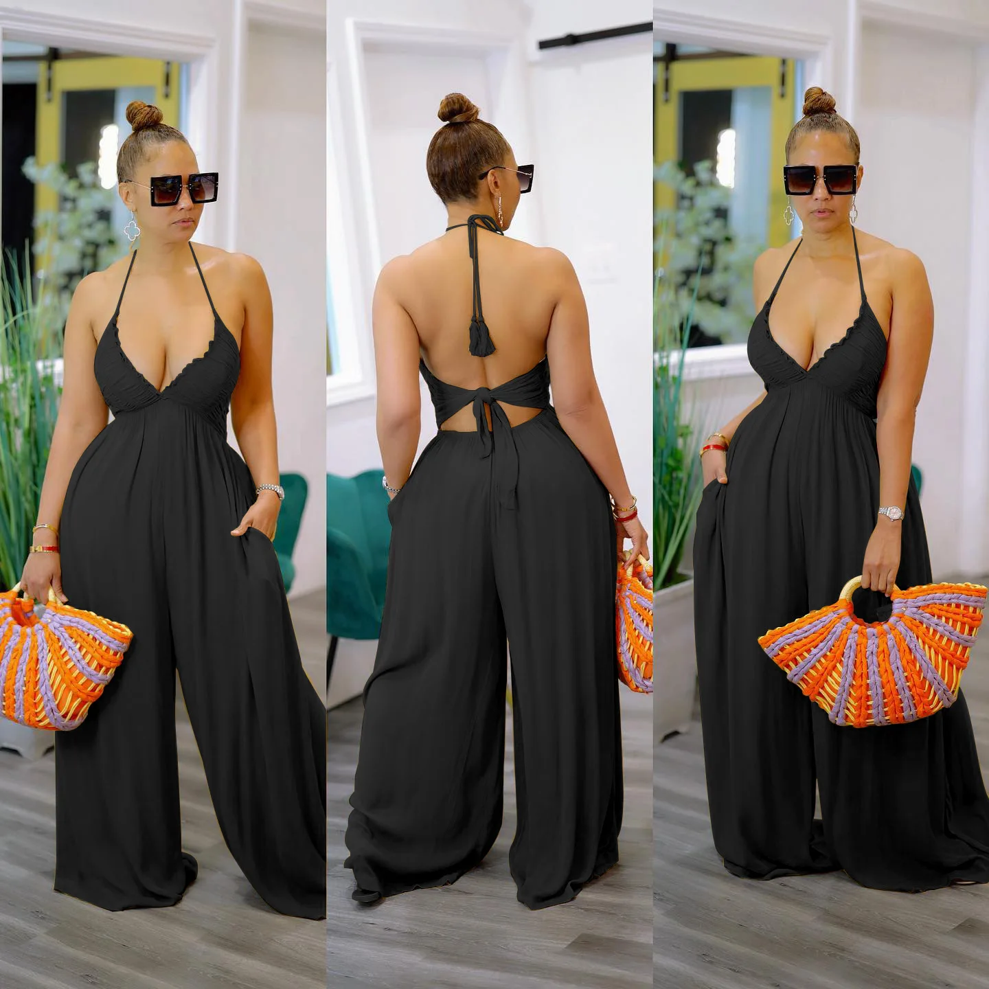 

HY5252 Summer 2022 Womens Fashion Sexy Jumpsuit for Women Suspenders Backless Tube Top Wide Leg Pants Rompers Womens Jumpsuit