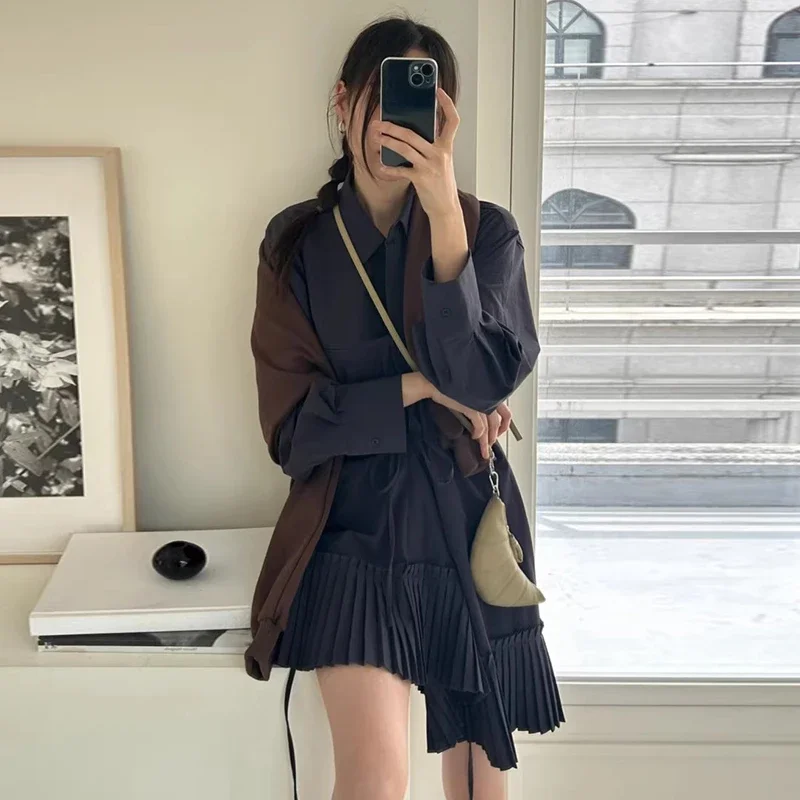 Корейские шикарные плиссированные платья Vestidos Mujer нерегулярные на шнуровке