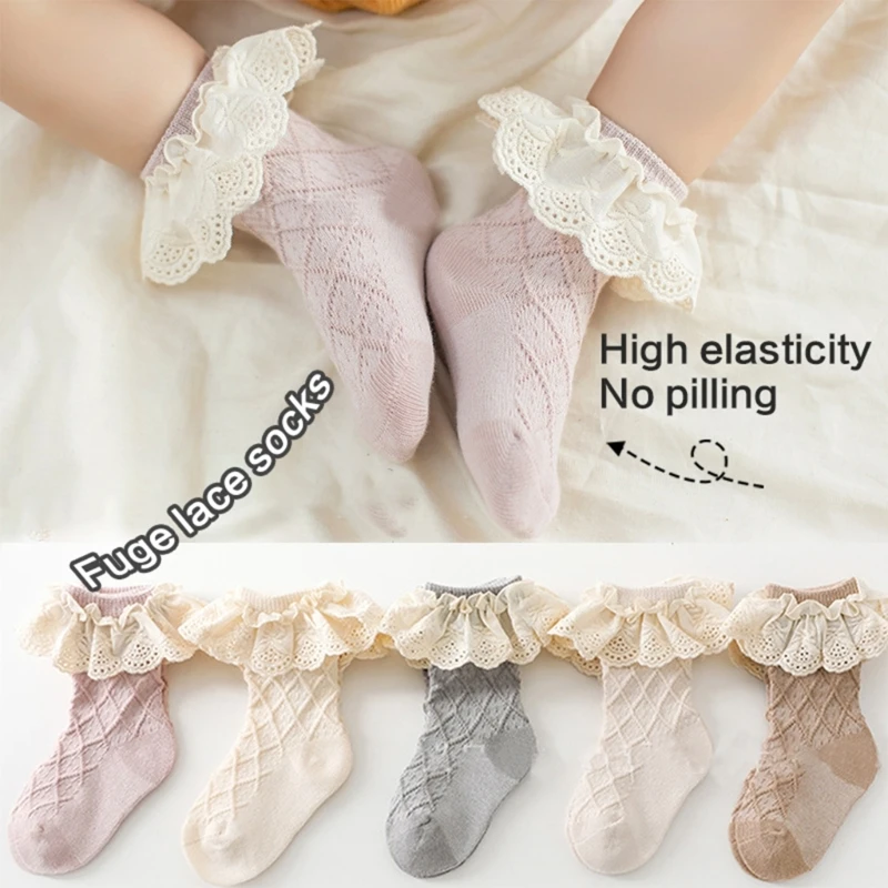 

1 Pair Toddler Baby Girls Ruffle Lace Trim Socks Cotton Frilly Dress Sock Kid Princess Socks 5-colorf for 0-5 Years