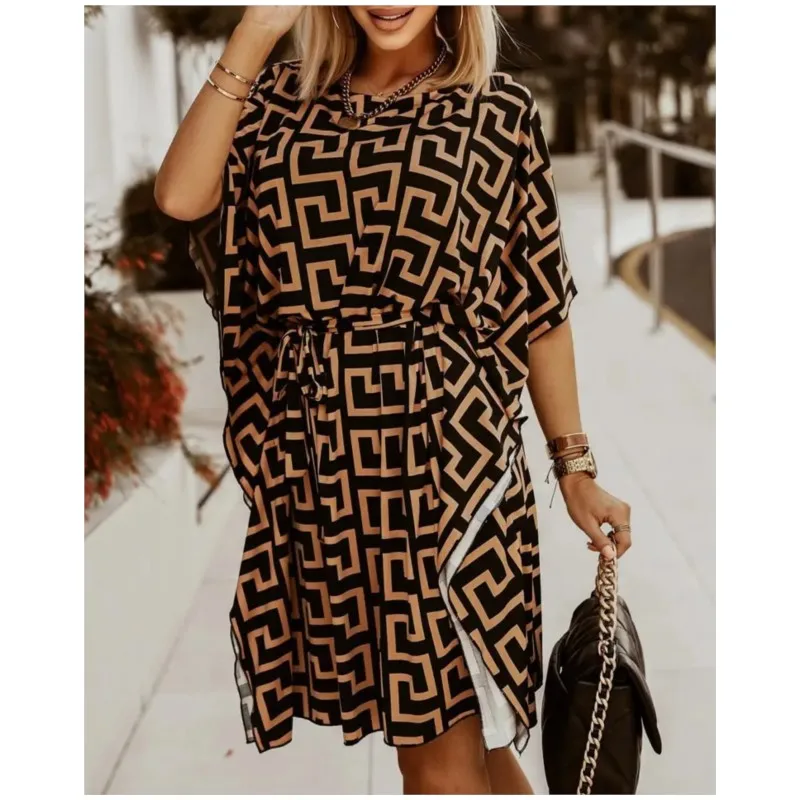 

Новинка, модное свободное облегающее платье с ремнем и принтом для женщин, летние платья 2023, Женские Элегантные платья до колена для женщин и девочек