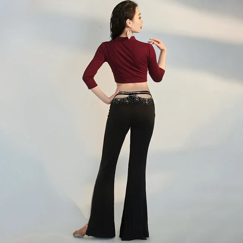 Осенние и зимние брюки для танца живота AB с камнями кисточками тренировочные
