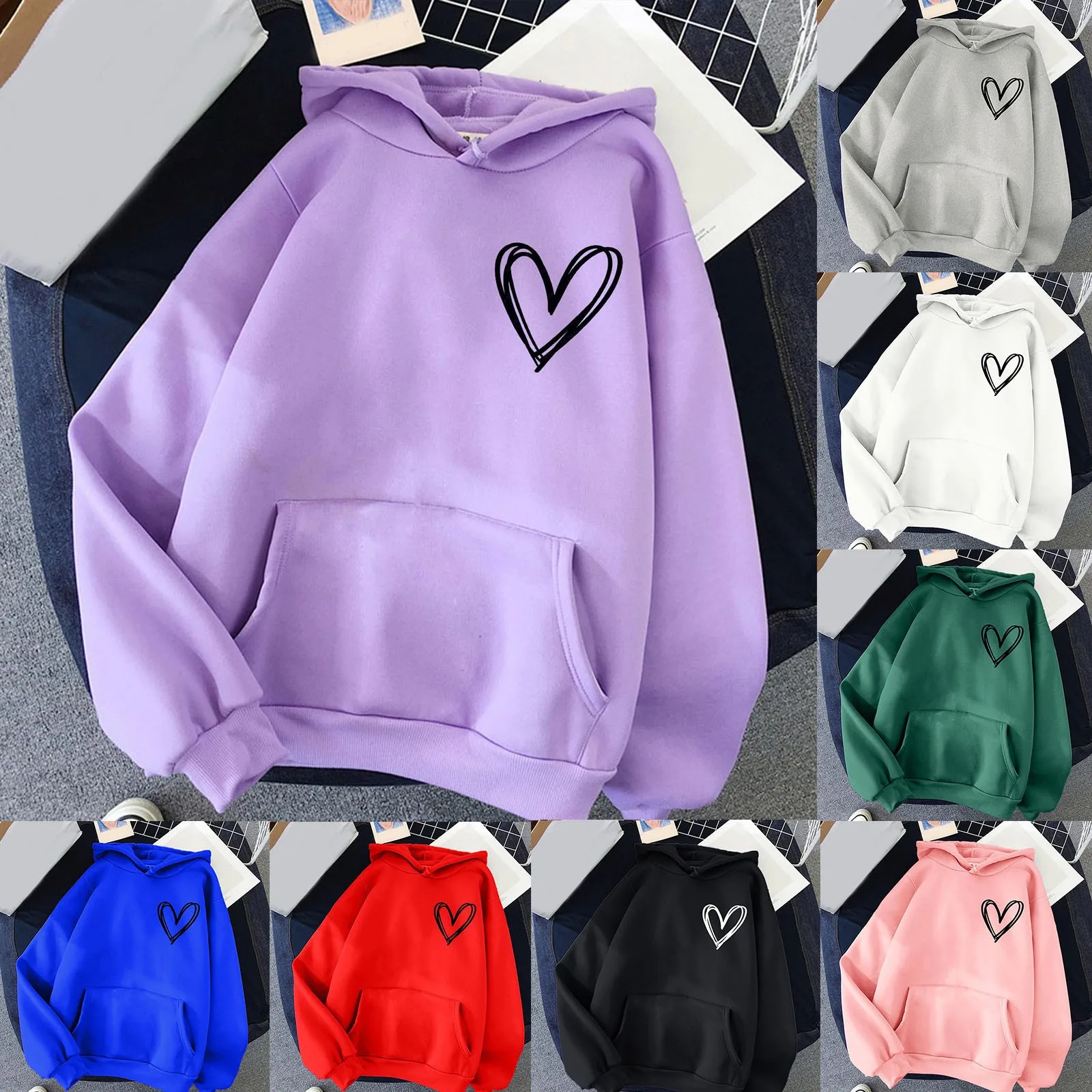 

Женская толстовка с длинным рукавом и принтом, пуловер, однотонная туника с капюшоном, куртка