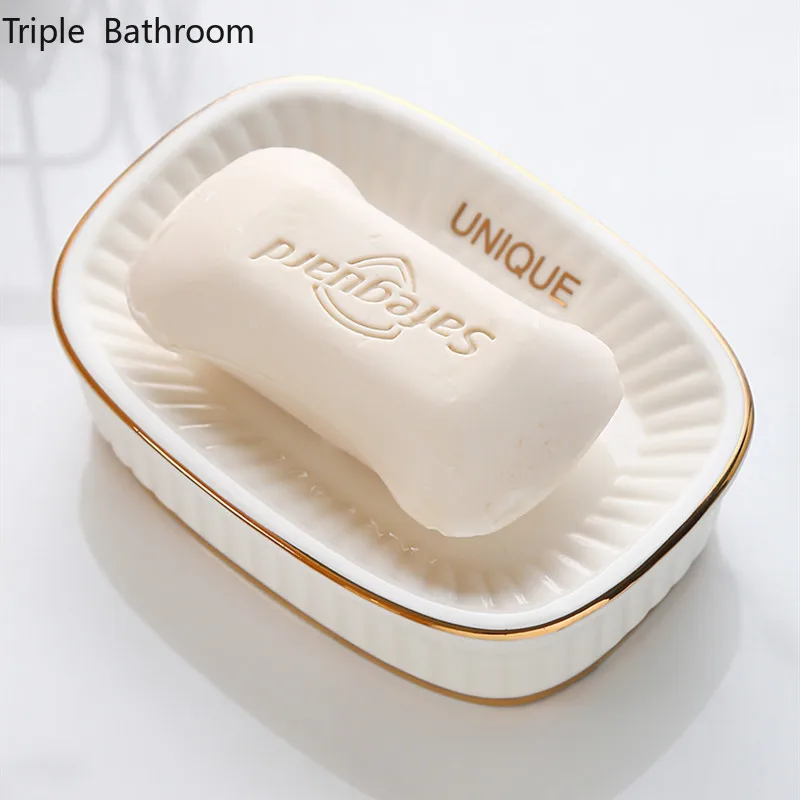 

Light Luxury Ceramics Soap Box Double Layer Draining Soap Packaging Boxes Accessories Kitchen Storage Restroom Organizer