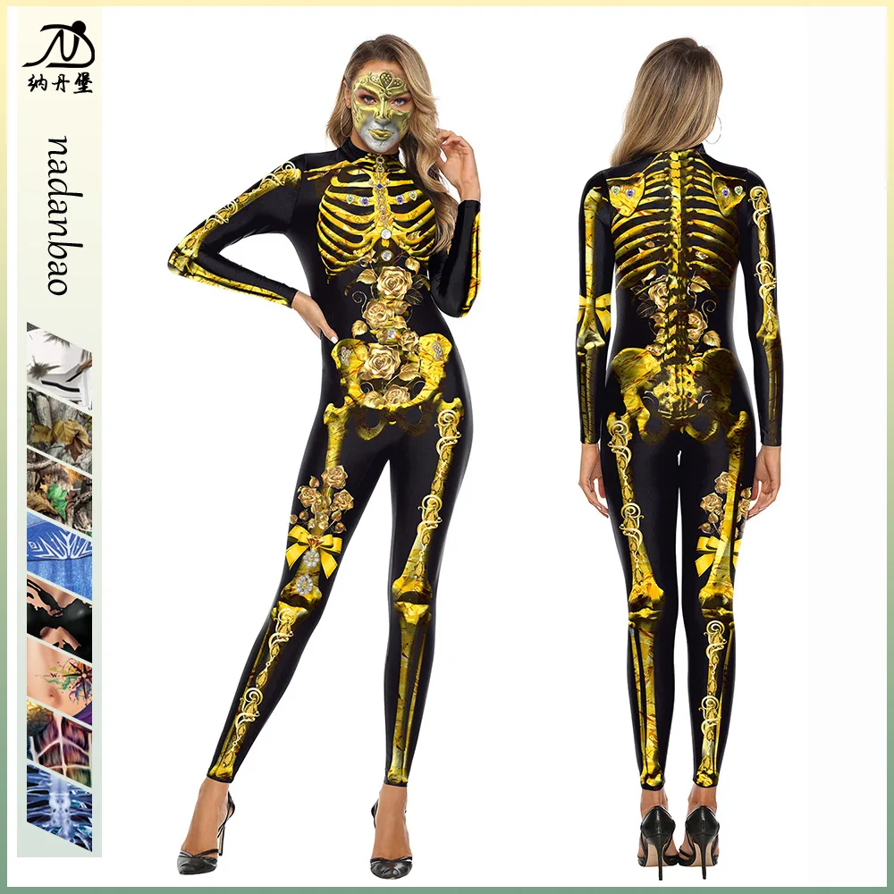 

13styles 3D Digital Horrific Skeletal Muscle Printing Bodycon Tight Jumpsuit Adults Halloween Party Carnival Cosplay Costumes