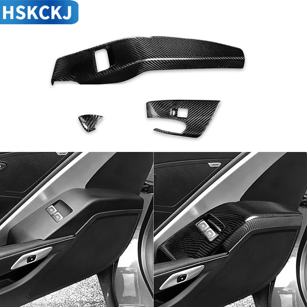 

Кнопка переключателя стеклоподъемника для Chevrolet Corvette C7 2014-2019, крышка рамы, отделка, аксессуары для интерьера автомобиля из настоящего углеродного волокна