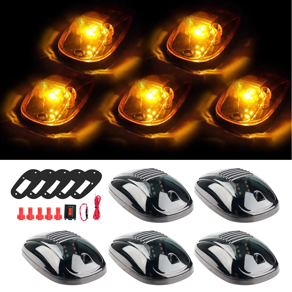 

For Truck SUV DC 12V/24V 9LED Black Smoked Lens Lamps 5pcs Car Cab Roof Marker Lights Car Light Roof Lamps Doom Lights
